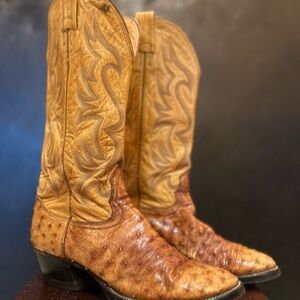 Nocona Full Quill Ostrich Boots Vintage Peanut Brittle